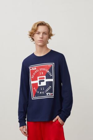 FILA Vicente Graphic Tee Shirts Navy,Mens Clothing | CA.ANKLTW615